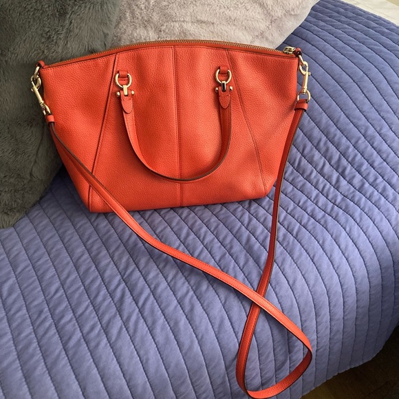 Coach crossbody or satchel handbag in poppy color (coral). - Picture 2 of 9